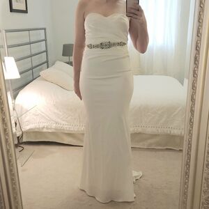 Le Chateau Strapless White Satin Wedding Dress With Kick Train